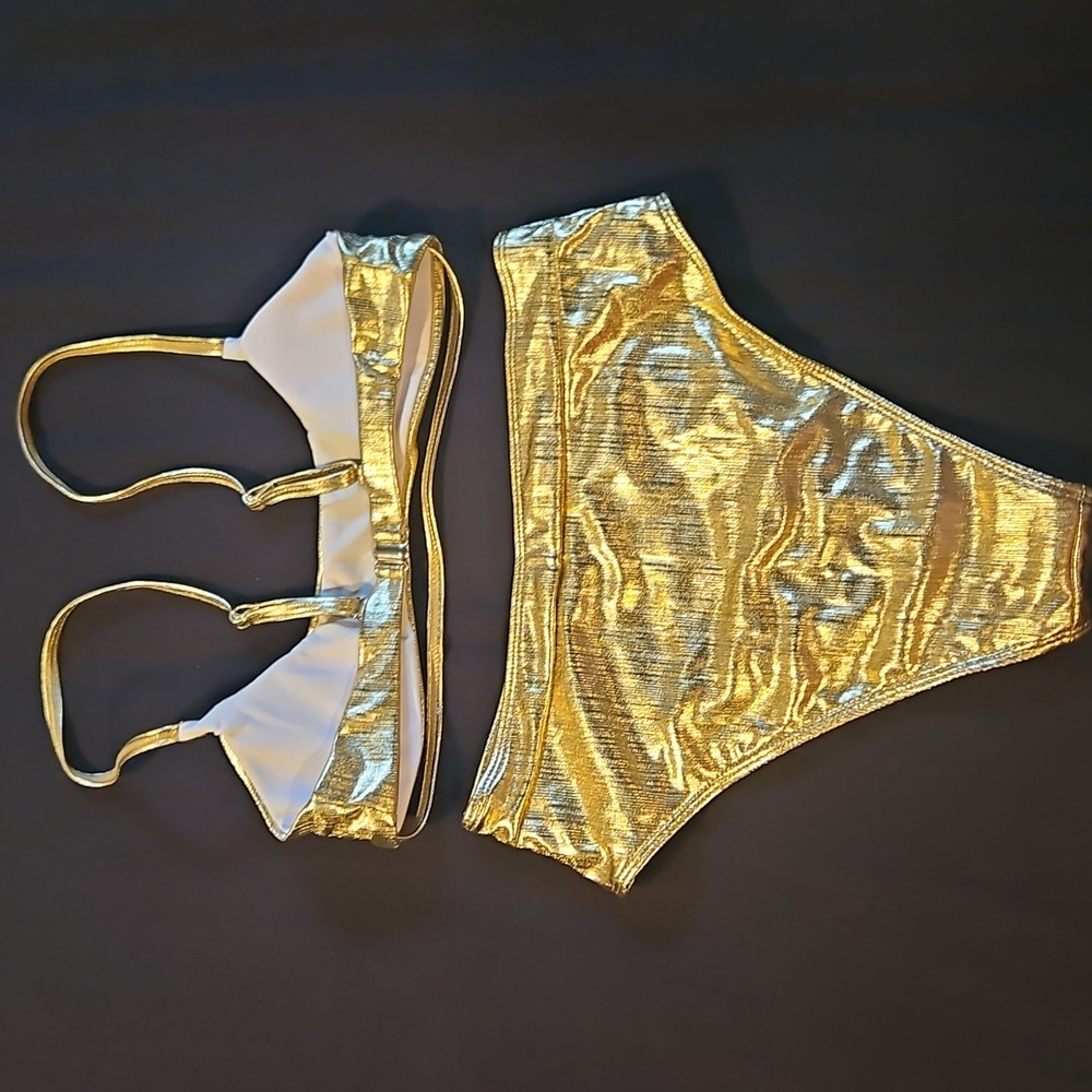 Shiny Gold Liquid Metallic Bikini Set - Picture 5 of 13